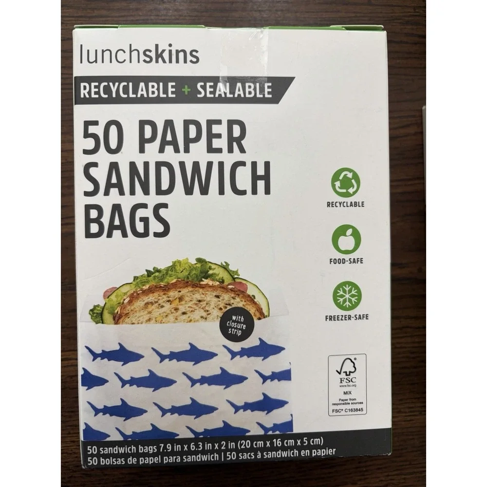Lunchskins Paper Sandwich Bags Shark Print Lot Of‎ 4 Boxes 200 Bags